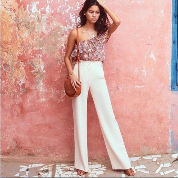 Sezane Theofil Trousers Wide Leg Pleated Pants in FR 34 US 2 Nude Pink - Picture 1 of 7